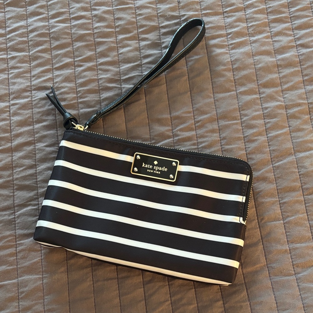 kate spade Black and White Striped Wristlet Clutch